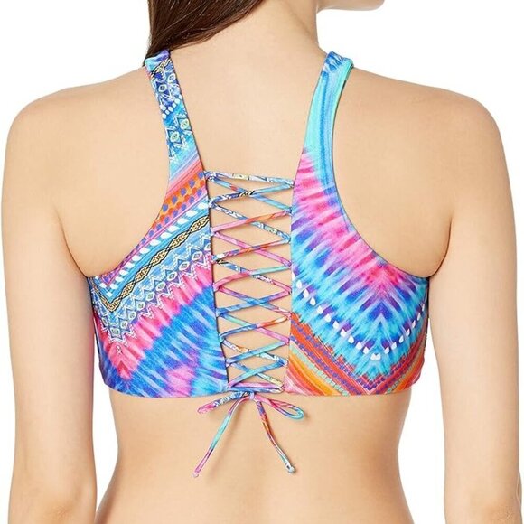 Luli Fama Standard Star Girl Glam High Neck Engineered Reversible Bikini M NWT - Picture 2 of 4